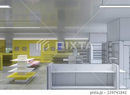 shopping mall, interior visualization, 3D illustration shopping mall, interior visualization, 3D illustration 129741842