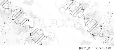 Abstract hexagon futuristic background for design works.Science template, wallpaper or banner with a DNA molecules. 129742356