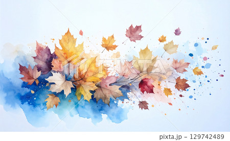 水彩画風のカラフルな紅葉イラスト 水彩画風のカラフルな紅葉イラスト 129742489