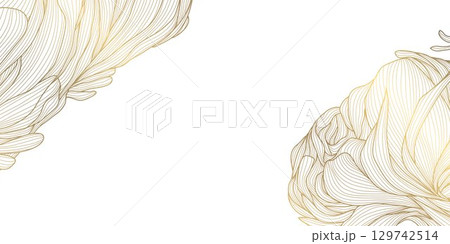 Vector gold line floral background, elegant art flower pattern. Luxury leaves, plant nature graphic, royal jungle illustration 129742514