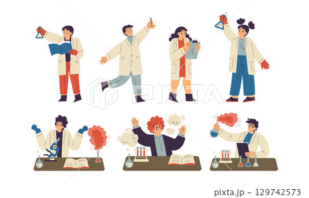 Dynamic Scientists Engaged in Various Experiments and Fascinating Chemistry Discoveries 129742573