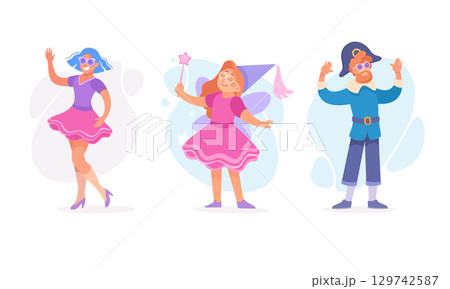 A Vibrant Collection of Colorful Characters Dressed in Imaginative Fantasy Costumes 129742587