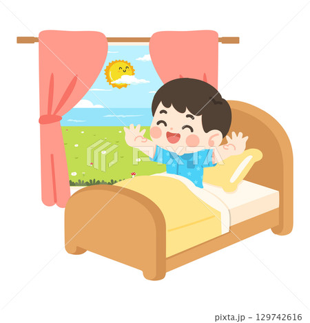 Little boy waking up in the morning Little boy waking up in the morning 129742616