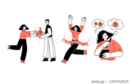 Vibrant and Dynamic Expressions of Pure Joy and Celebration Reflected in Modern Illustration 129742625