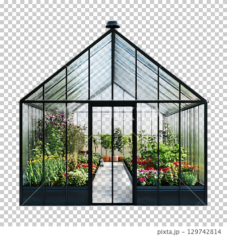 Greenhouse Botanical Garden Interior Glass Structure Plants Flowers On Transparent Background 129742814