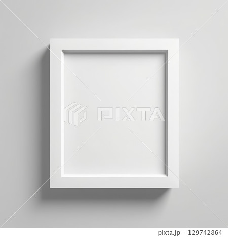 White photo frame portrait in white background. Empty space. Generated AI 129742864