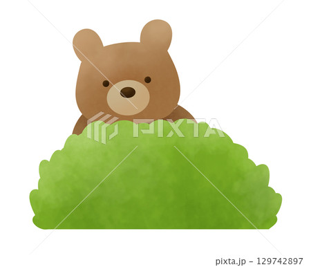 茂みから様子を伺う野生のクマのイラスト 129742897