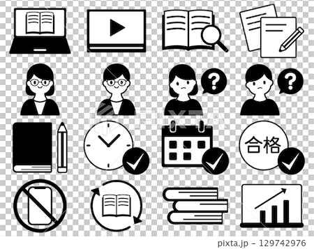 Set of 16 online learning icons in monochrome 129742976