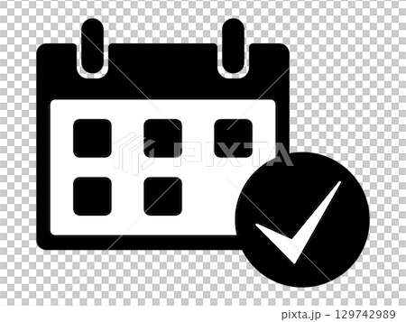 Calendar and check mark icon monochrome Calendar and check mark icon monochrome 129742989