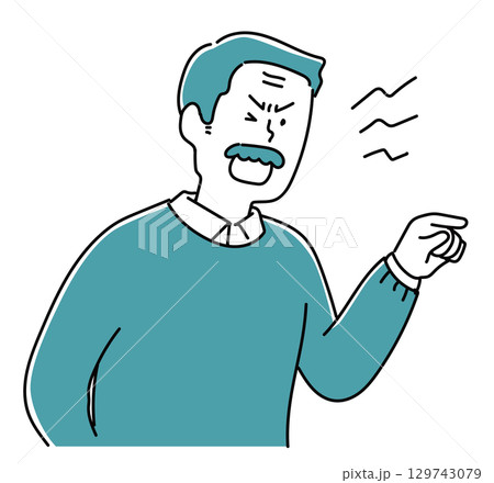 怒りながらクレームを入れているおじさん_単色 129743079