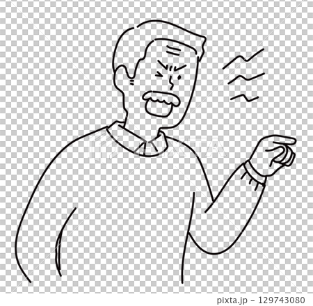 一個憤怒的男人在抱怨_線條畫 129743080