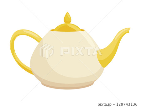 Tea brewing icon. Accessories for tea party. Traditional and cozy tea drinking. Element for aromatic hot drink. Flat vector illustration isolated on white background 129743136