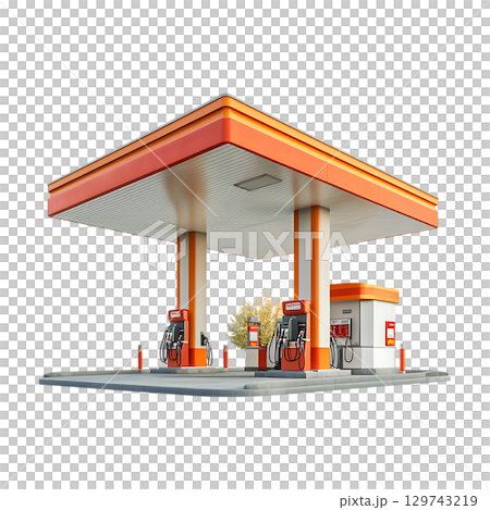 Pixel Art Gas Station Retro Fuel Station Design On Transparent Background Pixel Art Gas Station Retro Fuel Station Design On Transparent Background 129743219