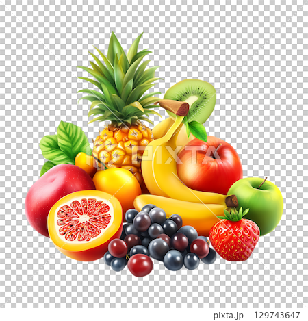 Vibrant Fruit Bowl Pineapple Banana Berries  More On Transparent Background 129743647
