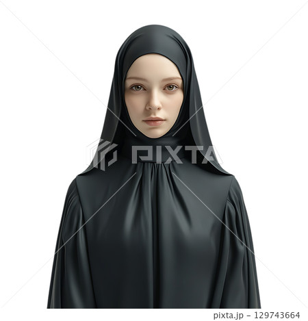 Portrait of a Woman in a Black Hijab On Transparent Background 129743664