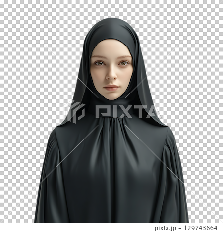 Portrait of a Woman in a Black Hijab On Transparent Background 129743664