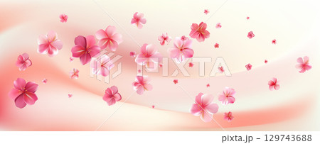 Delicate light pink sakura flowers flow. Wind swirls 129743688
