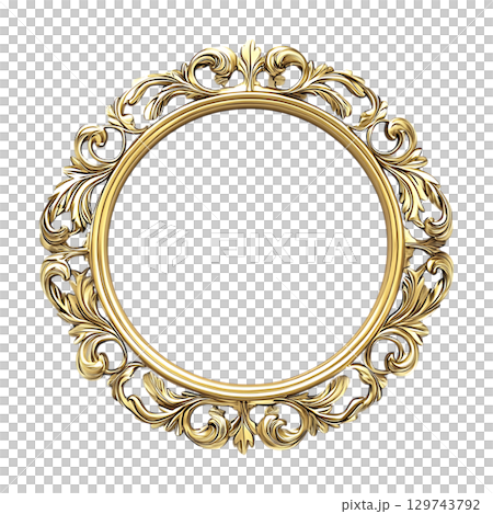 Ornate Gold Circular Frame Elegant Design Element for Decoration On Transparent Background 129743792