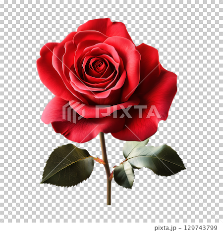 Crimson Rose A Stunning CloseUp of Elegant Beauty On Transparent Background 129743799
