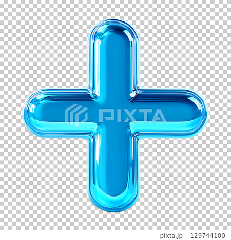 Shiny Blue Plus Symbol Glassy 3D Render On Transparent Background Shiny Blue Plus Symbol Glassy 3D Render On Transparent Background 129744100
