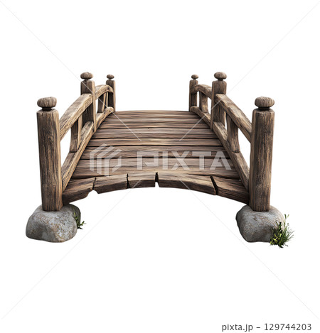 Rustic Wooden Bridge Perfect for Game Assets and Backgrounds On Transparent Background Rustic Wooden Bridge Perfect for Game Assets and Backgrounds On Transparent Background 129744203