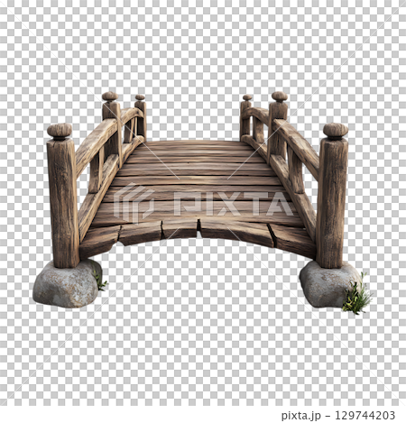 Rustic Wooden Bridge Perfect for Game Assets and Backgrounds On Transparent Background Rustic Wooden Bridge Perfect for Game Assets and Backgrounds On Transparent Background 129744203