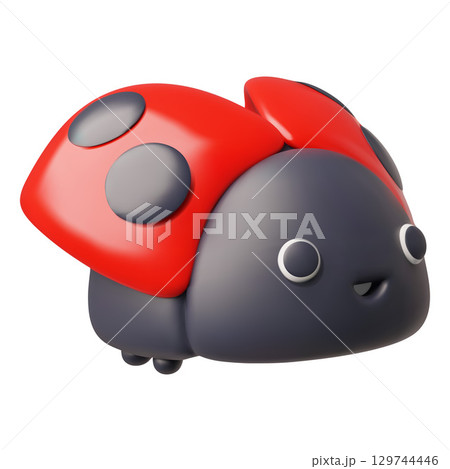 Ladybug or ladybird insect realistic 3D vector icon, cartoon cute red beetle with black dots pattern on the wings 129744446