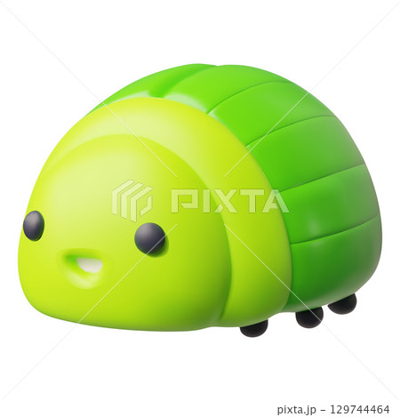Cute green beetle realistic 3D plastic style vector icon, cartoon smiling bug insect isolated, wildlife fauna 129744464