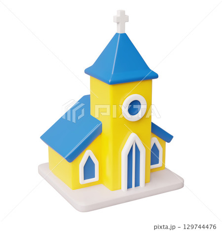 Church building 3D plastic style vector icon, Christian religious worship house, cartoon isometric construction isolated 129744476