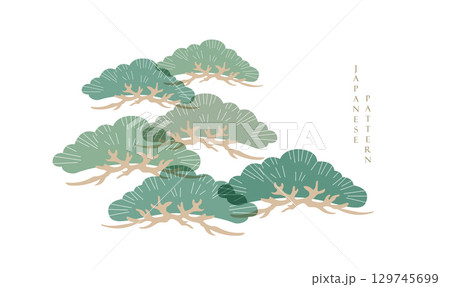 Japanese background with bonsai tree pattern vector. Abstract template with geometric pattern in oriental style 129745699