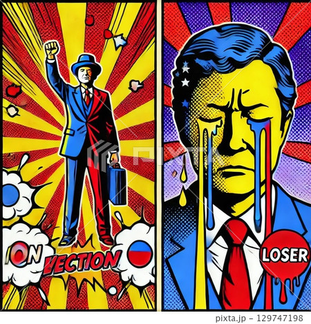 選挙の勝利と敗北を左右で比較したイラスト 129747198