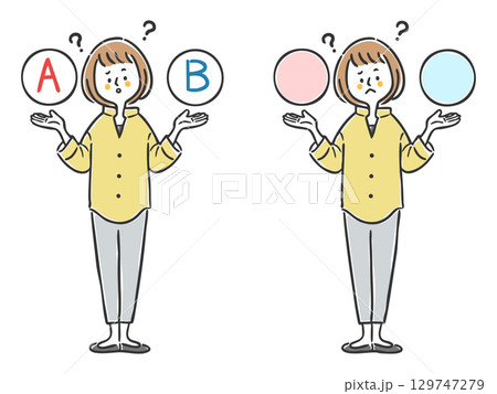 選択を悩む女性　全身　ベクター 129747279