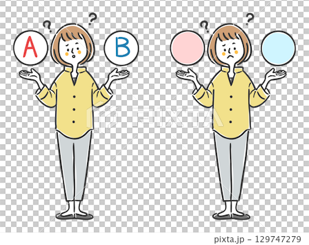 選択を悩む女性　全身　ベクター 129747279