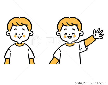 男児　上半身　ベクター（オレンジ） 129747280