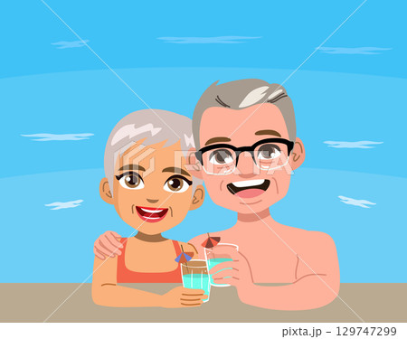 Senior Couple Toasting On Hotel Swimming Pool Retirement Concept Illustration Vector Senior Couple Toasting On Hotel Swimming Pool Retirement Concept Illustration Vector 129747299