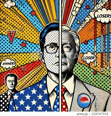 日本とアメリカの議員を左右で比較したイラスト 129747559