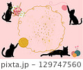 毛糸で遊んでる黒猫ちゃん　中はメッセージ記載可能　イラストカード 129747560