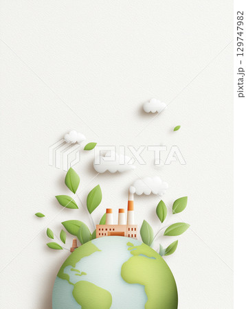 環境保護やサステナビリティを表現した地球と工場都市のコンセプトアート 環境保護やサステナビリティを表現した地球と工場都市のコンセプトアート 129747982