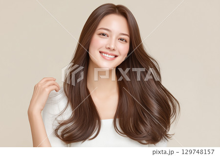 ヘアケアが映える美髪の女性ロングヘアポートレート(美容 美髪 広告) ヘアケアが映える美髪の女性ロングヘアポートレート(美容 美髪 広告) 129748157