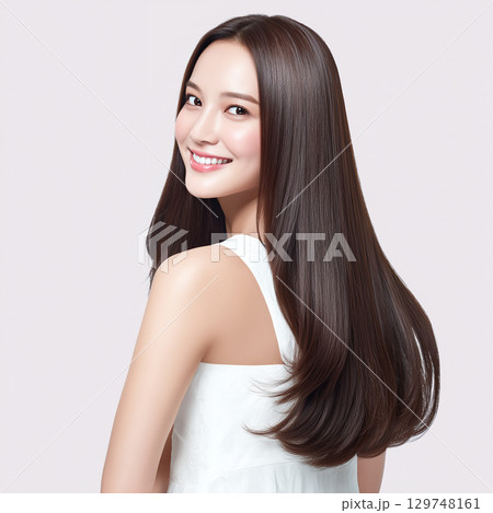 ヘアケアが映える美髪の女性ロングヘアポートレート(美容 美髪 広告) ヘアケアが映える美髪の女性ロングヘアポートレート(美容 美髪 広告) 129748161