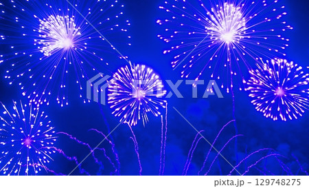 blue Firework celebrate anniversary happy new year 2024, 4th of july holiday festival. blue firework in night time celebrate national holiday. Countdown to new year 2025 festival party time event blue Firework celebrate anniversary happy new year 2024, 4th of july holiday festival. blue firework in night time celebrate national holiday. Countdown to new year 2025 festival party time event 129748275