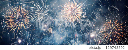 Banner blue Firework celebrate anniversary happy new year 2024, 4th of july holiday festival. Banner blue firework night celebrate national holiday. Countdown new year 2025 festival with copy space Banner blue Firework celebrate anniversary happy new year 2024, 4th of july holiday festival. Banner blue firework night celebrate national holiday. Countdown new year 2025 festival with copy space 129748292
