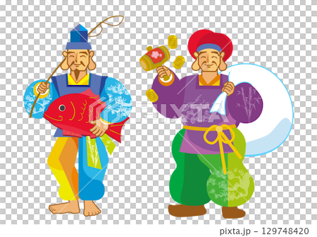 七福神の恵比寿天と大黒天のベクターイラスト 七福神の恵比寿天と大黒天のベクターイラスト 129748420