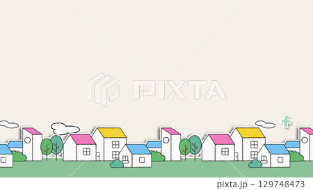 街並みのイラスト　横一列バージョン 129748473