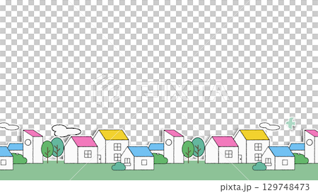 街並みのイラスト　横一列バージョン 129748473
