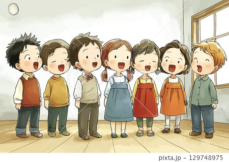 子どもたちが合唱コンクールで歌っている 129748975