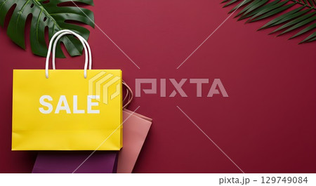 shopping bags with palm leaf and palm 129749084