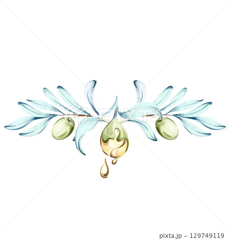 Exploring the beauty of olives and olive oil through watercolor illustrations celebrating Italian cuisine and nature  129749119