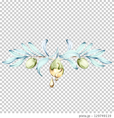 Exploring the beauty of olives and olive oil through watercolor illustrations celebrating Italian cuisine and nature  129749119