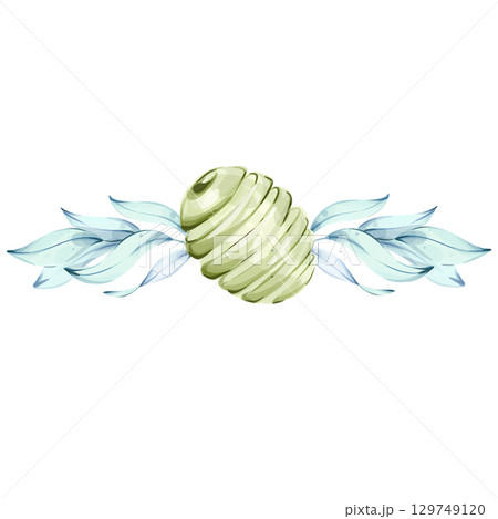 Olives and olive oil in watercolor illustrations showcase the beauty of Italian cuisine and nature frame, border, arrangement 129749120